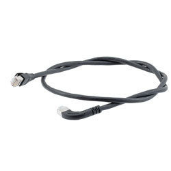 Picture of Ethernet 6a 10gig Right-Angle Patch Cable, F/UTP Shielded, 26AWG, RJ45 Straight to Left, LSZH, Black, 5 FT