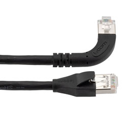 Picture of Ethernet 6a 10gig Right-Angle Patch Cable, F/UTP Shielded, 26AWG, RJ45 Straight to Right, LSZH, Black, 5 FT