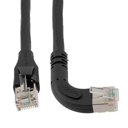 Picture of Ethernet 6a 10gig Right-Angle Patch Cable, F/UTP Shielded, 26AWG, RJ45 Straight to Right, LSZH, Black, 5 FT