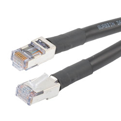 Picture of Category 6 Ethernet Cable Assembly, Shielded F/UTP Outdoor Industrial CM-CMX-CMR-2463 PVC, RJ45 Male, 23AWG Solid 600V PoE, Black, 10FT