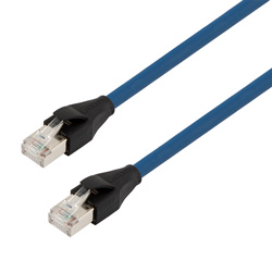 Picture of Category 7 10gig Ethernet Cable Assembly, S/FTP Braid with Individually Shielded Pairs, RJ45 Male/Plug, 26AWG Stranded, PVC, Blue, 0.5M
