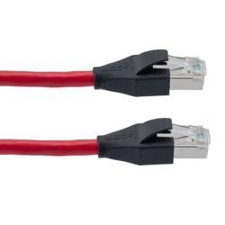 Picture of Category 7 10gig Ethernet Cable Assembly, S/FTP Shielded Pairs, RJ45 Male/Plug, 26AWG Stranded, PVC, Red, 0.5M