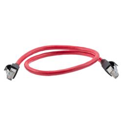 Picture of Category 7 10gig Ethernet Cable Assembly, S/FTP Shielded Pairs, RJ45 Male/Plug, 26AWG Stranded, PVC, Red, 2M