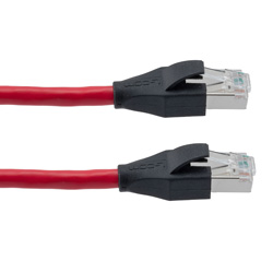 Picture of Category 7 10gig Ethernet Cable Assembly, S/FTP Shielded Pairs, RJ45 Male/Plug, 26AWG Stranded, PVC, Red, 7.5M