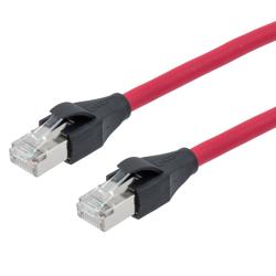 Picture of Category 7 10gig Ethernet Cable Assembly, S/FTP Shielded Pairs, RJ45 Male/Plug, 26AWG Stranded, LSZH, Red, 3M