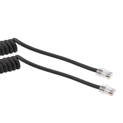 Picture of Category 5e Ethernet Coil Cord Assembly, RJ45-RJ45 180D Tangents, UTP 26AWG Stranded High Flex Industrial Polyurethane TPU, Black, 6 to 18in