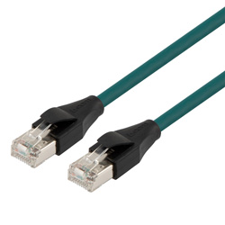 Picture of Category 5e Short Flex Ethernet Cable Assembly, Double Shielded SF/UTP Foil & Braid, RJ45 Male/Plug, 26AWG Stranded, TPU, Green, 15.0CM