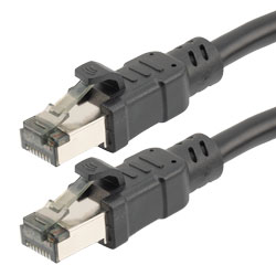 Picture of Category 8 40gig Ethernet Cable Assembly, S/FTP Overall Braid Shield w Shielded Pairs, RJ45 Male-Plug, 24AWG Solid, CM PVC, Black, 20FT