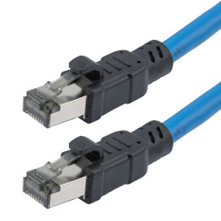 Picture of Category 8 25 to 40gig Ethernet Cable, S/FTP Overall Braid and Individually Shielded Pairs, RJ45 Male/Plug, 24AWG Solid, CM PVC, Blue, 1F