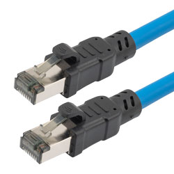 Picture of Category 8 40gig Ethernet Cable Assembly, S/FTP Overall Braid Shield w Shielded Pairs, RJ45 Male-Plug, 24AWG Solid, LSZH, Blue, 5FT