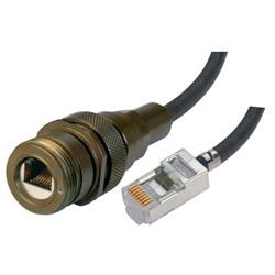 Picture of IP68 Ruggedized Cat5e Cable, ZnNi RJ45 Jack / Standard RJ45 Plug w/ FR-TPE Cable & DustCap, 1.0m