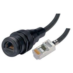 Picture of IP68 Ruggedized Cat5e Cable, ANOD RJ45 Jack / Standard RJ45 Plug w/ FR-TPE Cable & DustCap, 1.0m