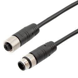 Picture of Category 5e Economy M12 4 Position D code Cable, IP67 M12 Male Plug to IP67 M12 Female Jack, 26AWG Shielded Outdoor VW-1 PVC Black, 0.5M