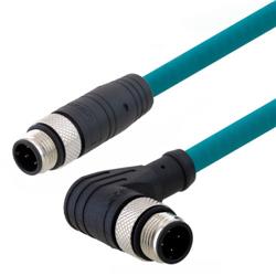 Picture of Category 5e M12 4 Position D code Double Shielded  Industrial Cable, Right Angle M12 M / M12 M, 10.0