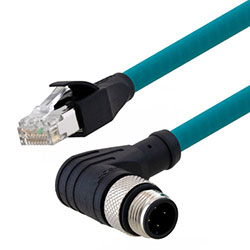 Picture of Category 5e M12 4 Position D code Double Shielded Industrial Cable, Right Angle M12 M / RJ45, 2.0m