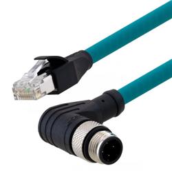 Picture of Category 5e M12 4 Position D code Double Shielded Industrial Cable, Right Angle M12 M / RJ45, 3.0m
