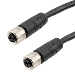Picture of Category 6a Ethernet Economy IP67 M12 8 Position X code Cable, M12 Jack to M12 Jack, 26AWG Shielded Outdoor VW-1 PVC Black, 0.5M