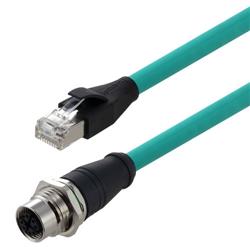 Picture of Category 6a M12 8 Position X code Double Shielded Industrial Cable, M12 F Panel Mount / RJ45, 0.5m