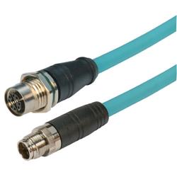 Picture of Category 6a M12 8 Position X code SF/UTP Industrial Cable, M12 M / M12 F Panel Mount, 0.5m