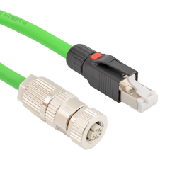 Picture of Profinet Type A Category 5e Cable IP67 M12 D-Code Female to RJ45 SF/UTP Double Shielded 22AWG Solid Industrial Outdoor PLTC TPE Green 1.0m