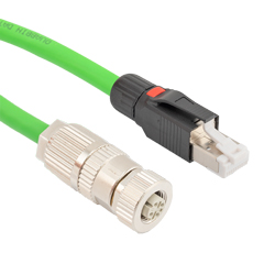 Picture of Profinet Type A Category 5e Cable IP67 M12 D-Code Female to RJ45 SF/UTP Double Shielded 22AWG Solid Industrial Outdoor PLTC TPE Green 2.0m