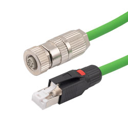 Picture of Profinet Type B/C Cat5e Cable IP67 M12 D-Code Female-RJ45 Double Shielded 22AWG Stranded High Flex Industrial Outdoor PLTC TPE Green 2m