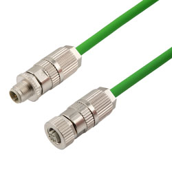 Profinet Type B/C Cat5e Cable IP67 M12 D-Code Male-Female Double Shielded  22AWG Stranded High Flex Industrial Outdoor PLTC TPE Green 2m