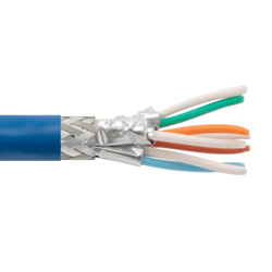 Picture of Category 7 10gig Ethernet Bulk Cable, S/FTP Overall Braid with Individually Foil Shielded Pairs, 26AWG Stranded, PVC, Blue, 100F