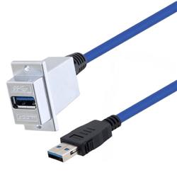 Picture of USB 3.0 Type A Coupler, Female Bulkhead male Latching 0.3M