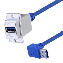 Picture of USB 3.0 Type A Coupler, Female  Panel mount to Male 90 degree up exit 50in