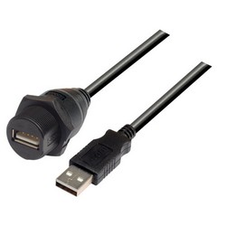 Picture of USB Cable, Waterproof Panel Mount Type A Female - Standard Type A Male, 0.3m