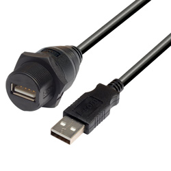 Picture of USB Cable, Waterproof Panel Mount Type A Female - Standard Type A Male, 0.5m