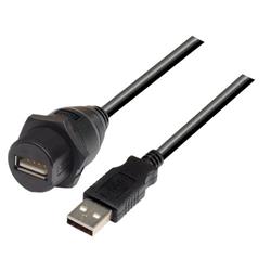 Picture of USB Cable, Waterproof Panel Mount Type A Female - Standard Type A Male, 1.0m