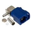 Picture of FAKRA Jack Right Angle Connector Crimp/Solder Attachment for RG174, RG316, RG188, .100 inch, LMR-100, Blue Color