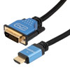 Picture of HDMI 2.0 to DVI, M/M, Blue Aluminim Shell with black nylon braid cable, 1080P @ 60 Hz, 10FT