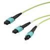 Picture of MPO24 w/ pins to 2xMPO12 w/ pins, OM5 50/125um Multimode, ONFR Jacket, Lime Green, 5 meter