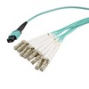 Picture of MPO w/ pins to FLC Fan-out, 8 fiber round,OM4 50/125um Multimode, OFNR Jacket, Aqua, 0.5 meter