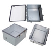 Picture of 18x16x10 Polycarb Weatherproof NEMA 4X Encl, 240VAC Univ Outlet Mnt Plate Mech Therm Heat Clear Lid DKGY