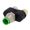 Picture of M12 4 Pin A-Code Male to 2x M8 3 Pin Female T Coupler