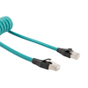 Picture of Category 5e Ethernet Coil Cord, RJ45-RJ45 90D Tangents, F/UTP Foil Shielded 26AWG High Flex Industrial Zero Halogen TPU Teal, 3 to 18F