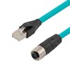 Picture of Category 5e M12 IP68 4 Position D code Double Shielded SF/UTP Industrial Outdoor High Flex Cable, M12 F to RJ45 M, CMX TPE, TEAL, 0.5m