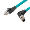 Picture of Category 6a 10g M12 IP67 8 Position X code Double Shielded SF/UTP Industrial Outdoor High Flex Cable, M12 RAM to RJ45 M, CMX TPE, TEAL, 0.5m