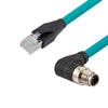 Picture of Category 6a 10g M12 IP67 8 Position X code Double Shielded SF/UTP Industrial Outdoor High Flex Cable, M12 RAM to RJ45 M, CMX TPE, TEAL, 15m