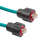 Picture of Category 6a Cable, IP67 RJ45 to IP67 RJ45, SF/UTP Double Shielded 26AWG Stranded High Flex Industrial Outdoor CMX Rated FR-TPE, Teal, 0.5m