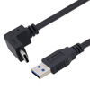 Picture of USB 3.0 Right Angle Cable Assembly, 90 Degree Up/Down Type C Male Plug to Straight Type A Male Plug, 32/26AWG, PVC, Black, 0.3M