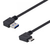 Picture of USB 3.0 Right Angle Cable Assembly, 90 Degree Left/Right Type C Male Plug to 90 Degree Right Type A Male Plug, 32/26AWG, PVC, Black, 0.3M